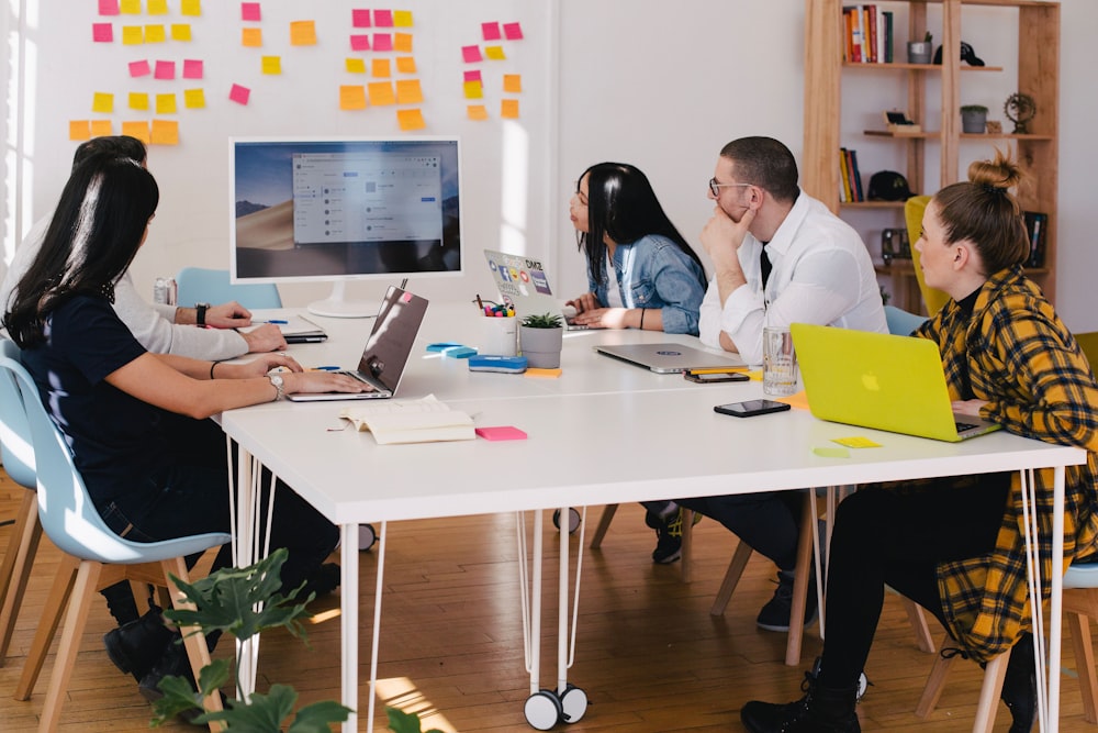 A team working together around a table.